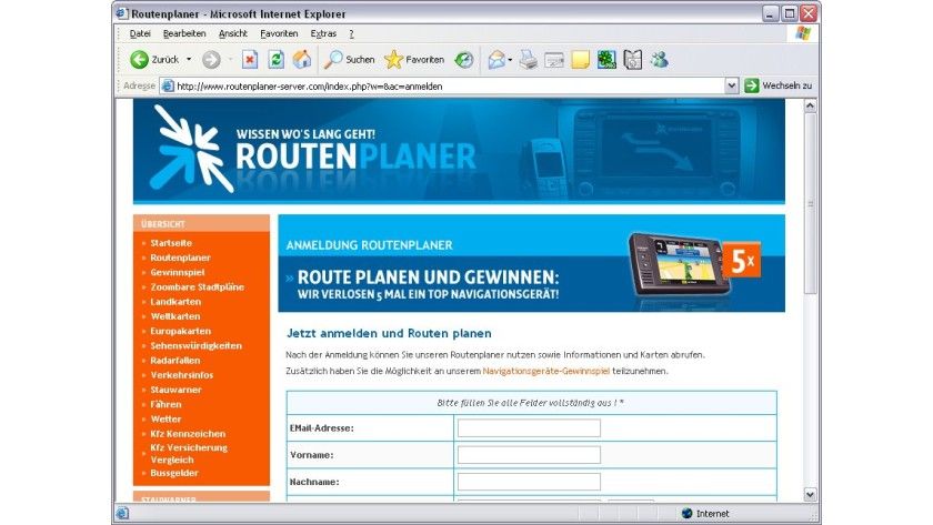 Erst die Fußzeile verrät: Für den Routenplaner werden 59,95 Euro fällig