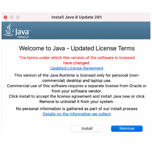 Start installing Java