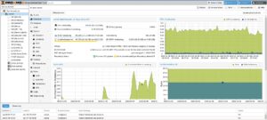 Abbildung 1: Die grafische Oberfl&auml;che von Proxmox im Webbrowser bietet eine gute &Uuml;bersicht &uuml;ber den Ressourcenverbrauch und erlaubt &uuml;ber die Seitenleiste vielf&auml;ltige Einstellungen.