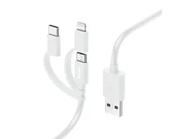 Hama 3in1 Multi Ladekabel USB A Micro USB USB C und Lightning 1 0 m Weiss