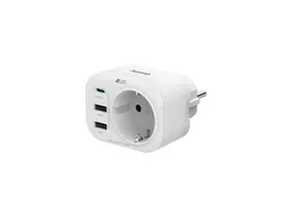 Hama Mehrfachstecker 4er f Steckdose 1 USB C PD 2 USB A 1 Schutzkontakt 20W