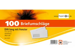 PAPERZONE Briefumschlag mit Fenster DIN lang selbstklebend weiss 100Stueck