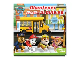 PAW Patrol Abenteuer auf dem Schulweg Pappbilderbuch mit Schiebern und Drehscheibe