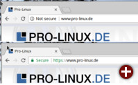 In Chrome als unsicher und sicher markierte Seiten