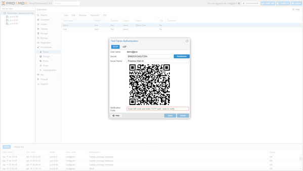 Zweifaktorauthentifizierung in Proxmox VE 5.4