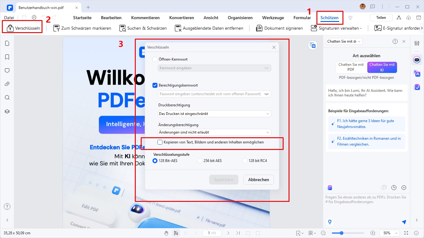 wie Sie PDF-Dateien vor dem Kopieren und Drucken schützen.