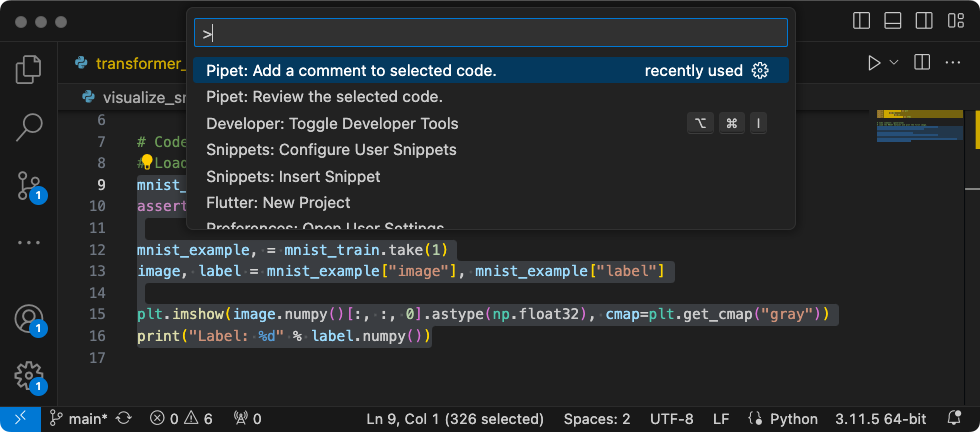 Pipet Code Agent running in the Extension Development Host window