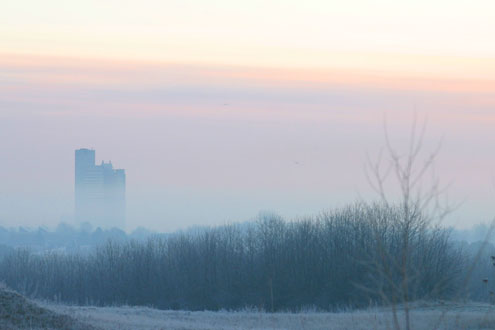 Udsigt mod Herlev Sygehus en tidlig torsdag morgen.