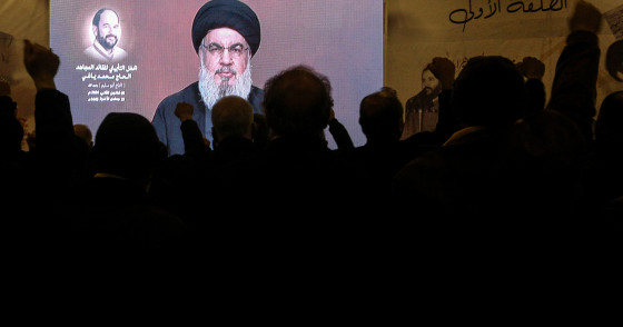 05 January 2024, Lebanon, Baalbek: Secretary General of pro-Iranian Hezbollah Hassan Nasrallah addresses his supporters through a televised speech in the city of Baalbeck. Photo: Marwan Naamani/dpa (Photo by Marwan Naamani/picture alliance via Getty Images)