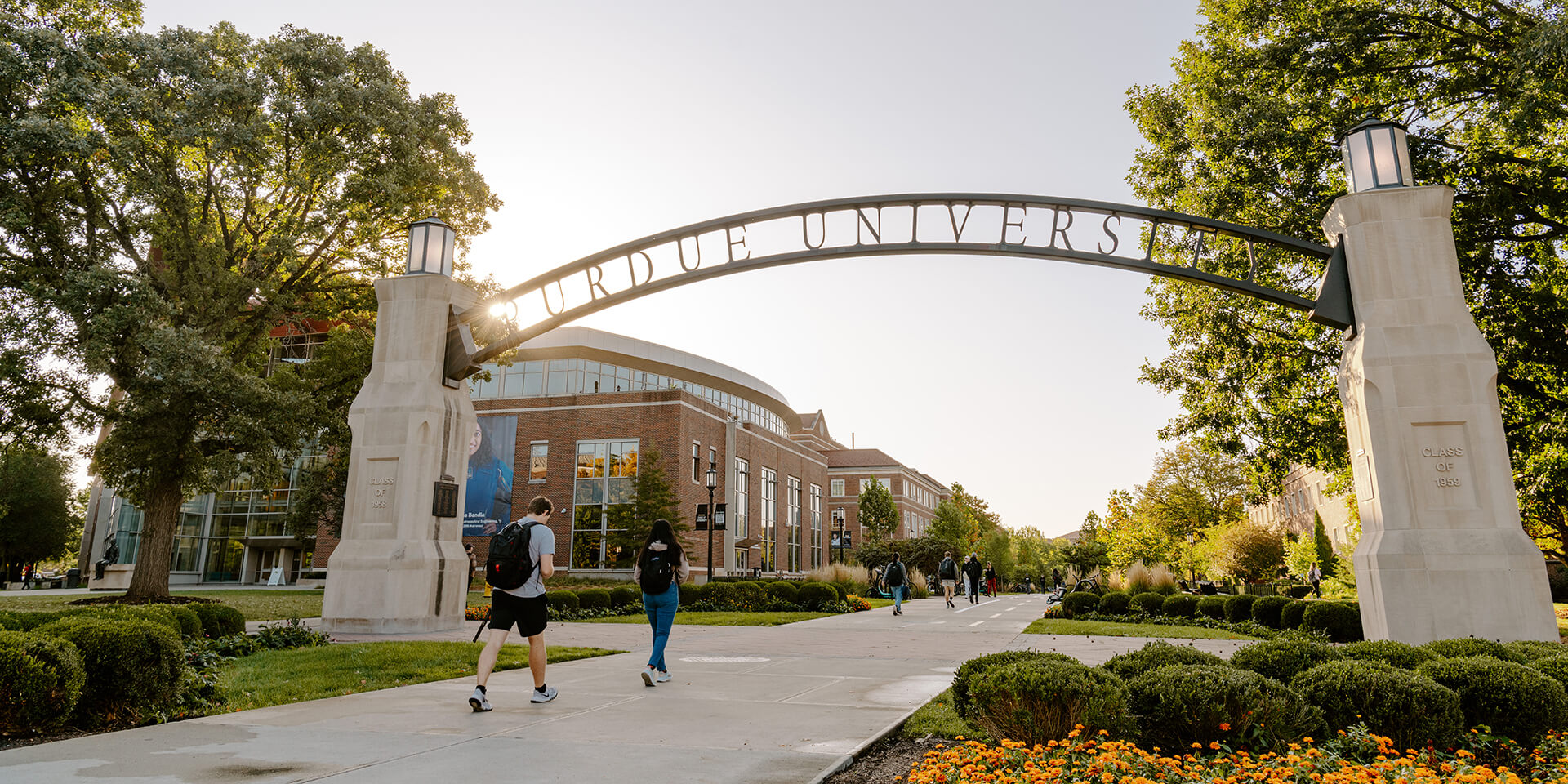 Purdue’s Stadium Mall, including the Gateway to the Future and Neil Armstrong Hall of Engineering.