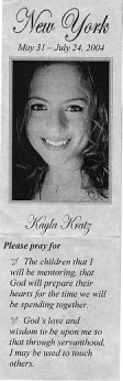 sample prayer card from Kayla
Kratz