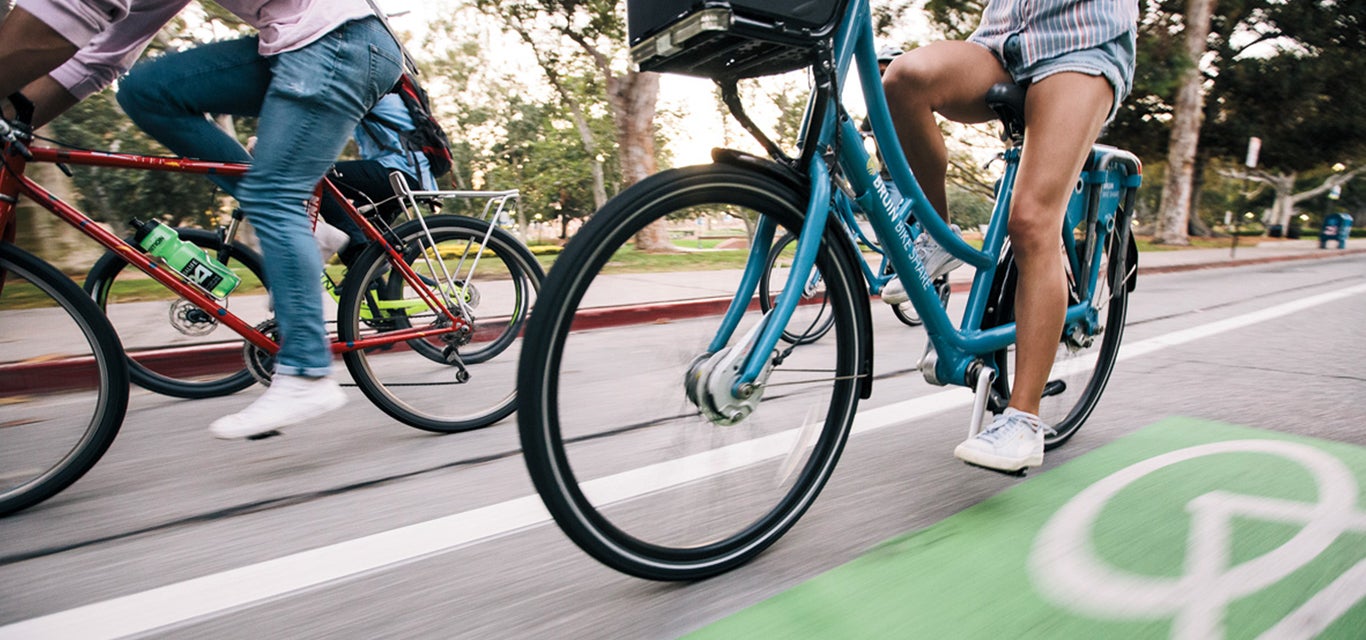 Students help the environment by taking advantage of the bike share program.