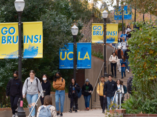 students walking down stairs