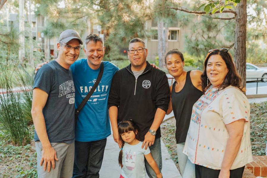 Photo of five faculty in residence with their family