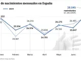 Evoluci&oacute;n de la natalidad entre enero y julio de 2023 y 2024