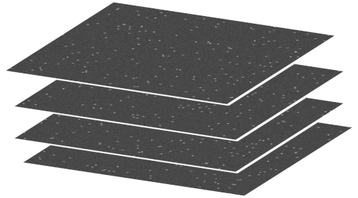 Single molecules simulted with ThunderSTORM in ImageJ