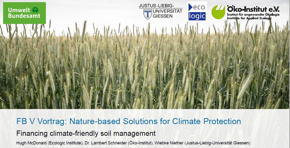 Image of cover slide for presentation: Nature-based Solutions for Climate Protection Financing climate-friendly soil management