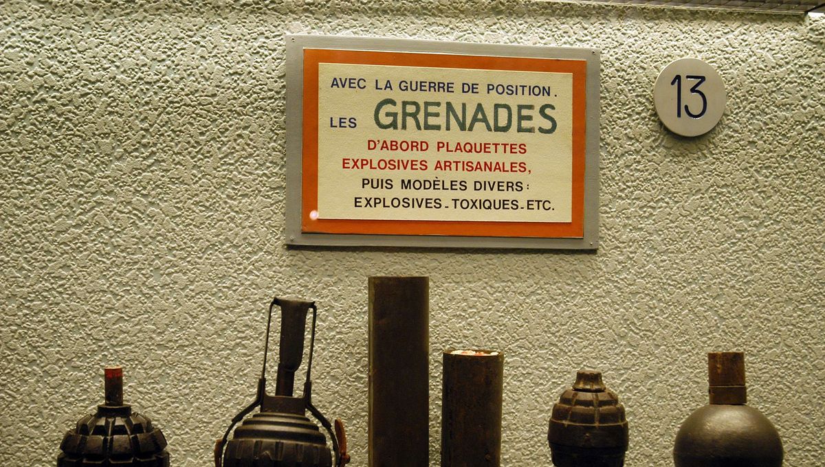 Les différentes grenades utilisées pendant la Première Guerre mondiale ici exposées au musée du Linge en Alsace.