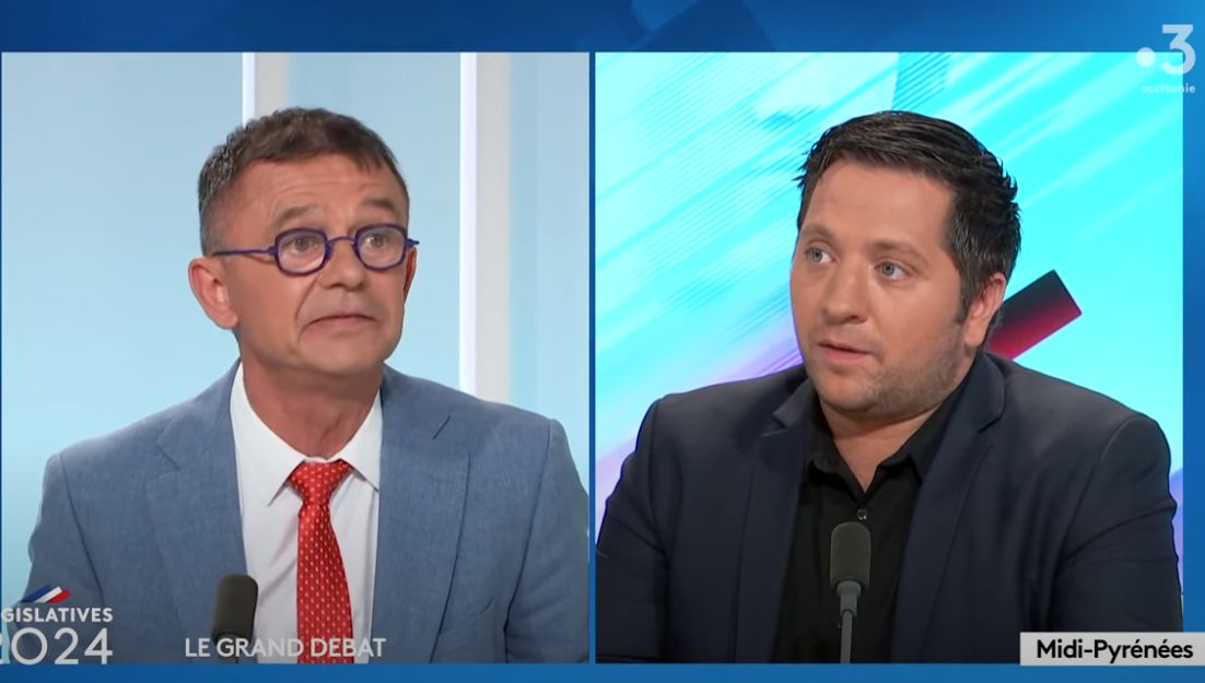 Joël Aviragnet, député PS sortant, pour le Nouveau Front Populaire, et Loïc Delchard, pour l'alliance LR/RN