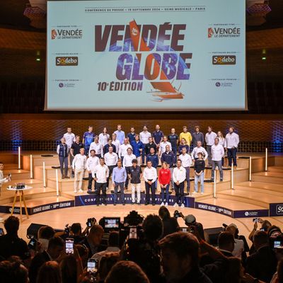 38 des 40 skippers de la 10e édition du Vendée Globe lors de la conférence de presse de présentation de la course à Paris.