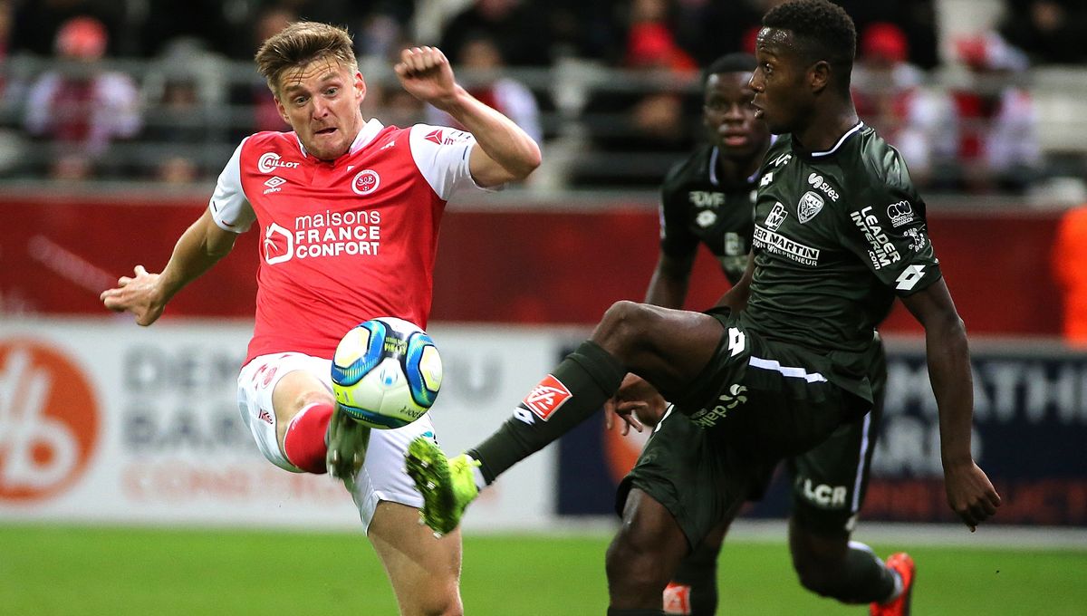 Le défenseur rémois Thomas Foket ici face à Dijon au Stade Delaune.