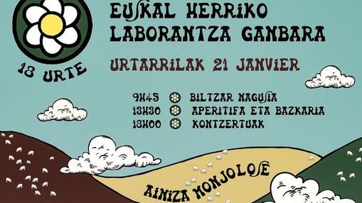 Euskal Herriko Laborantza Ganbarak 18 urte Ainiza Monjolosen ospatuko ditu, Urtarrilaren 21ean : biltzar nagusia eta besta izanen dira