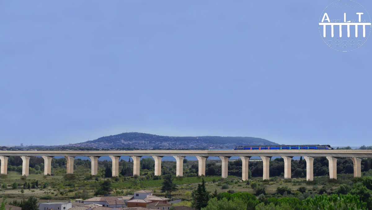 Voilà ce que donnerait le Viaduc de la LGV sur le bassin de Thau (photo montage)