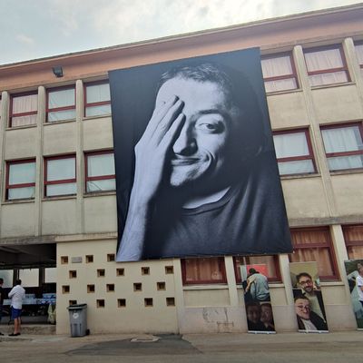 Une photo gigantesque de Guillaume Bats a été accrochée sur la façade de l'ancien collège de Montmirail, devenu Espace Loisir Culture.