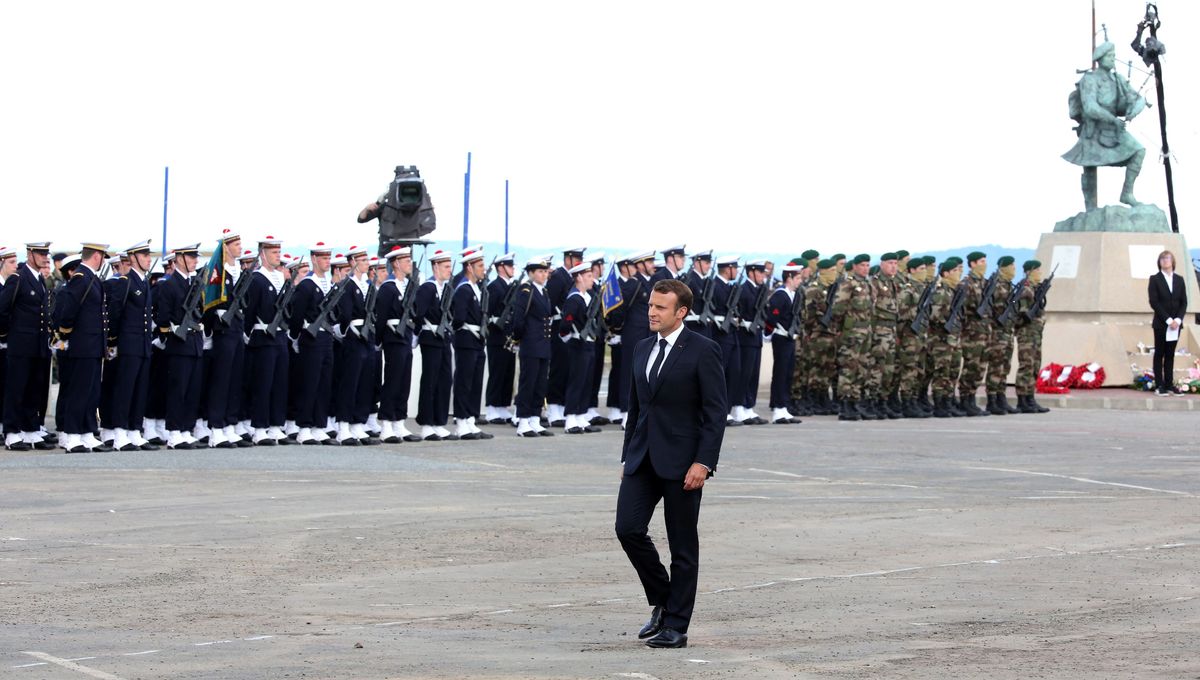 Emmanuel Macron lors de la cérémonie du 6 juin 2019 à Colleville-Montgomery pour les 75 ans du Débarquement (illustration)