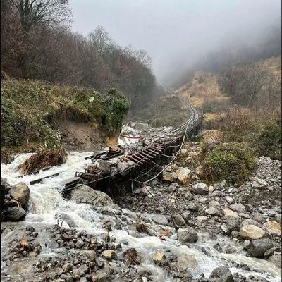 Les rails du funiculaire de Saint-Hilaire-du-Touvet en décembre 2021, après les pluies torrentielles