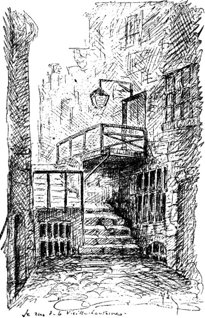 Croquis de la rue de la Vieille-Lanterne par Victorien Sardou