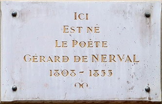 Plaque Gérard de Nerval, 168 rue Saint-Martin, Paris 3e