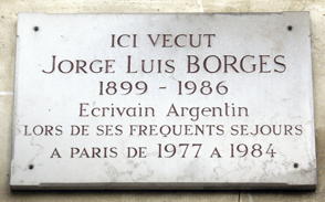 Plaque Jorge Luis Borges, 13 rue des Beaux Arts, Paris 6e