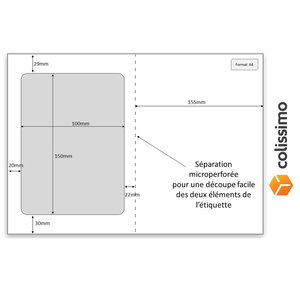 Lot de 3000 feuilles A4 avec étiquette autocollante Colissimo intégrée 150 x 100 mm souche détachable prédécoupée micro perforations