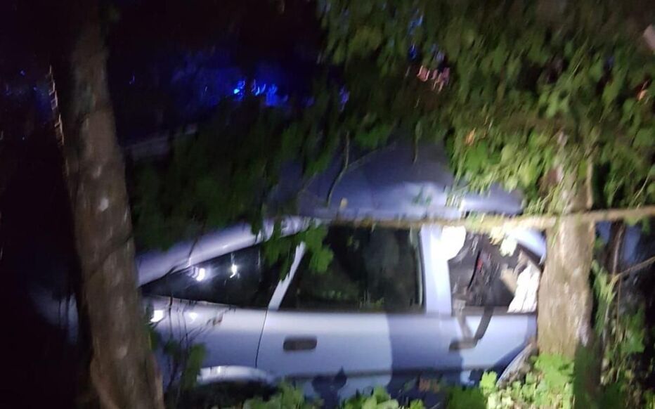  Rambouillet, nuit de mardi à mercredi. La voiture du mari, qui avait pris la fuite avec son fils, a terminé sa course dans un arbre. Par miracle, ses deux occupants ont survécu à l’accident. DR.