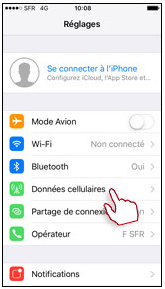 accès au menu « Réglages » puis « Données cellulaires »