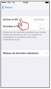 sélection « Activer la 4G »