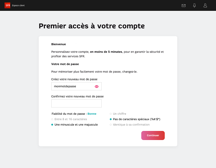 Personnalisation du mot de passe sur la page d’accès au compte