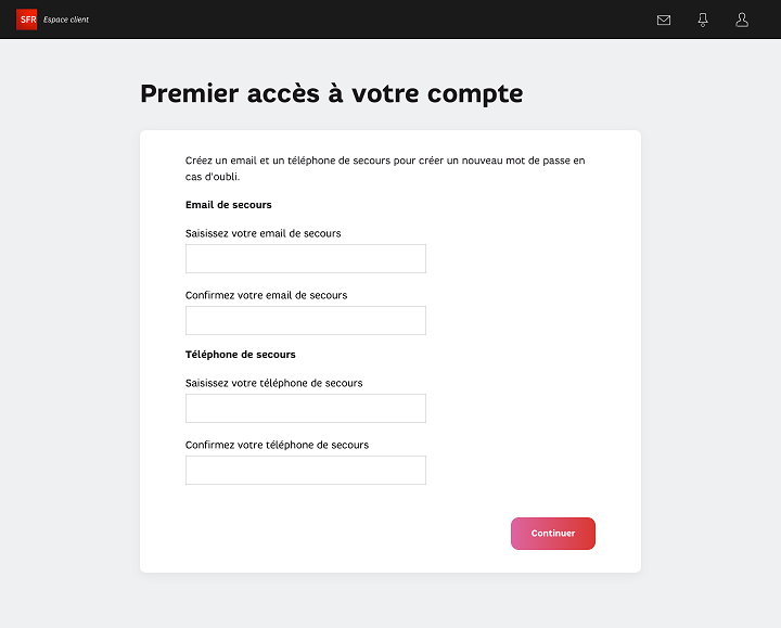 Renseignement de l’adresse et du numéro de secours sur l’écran d’accès au compte