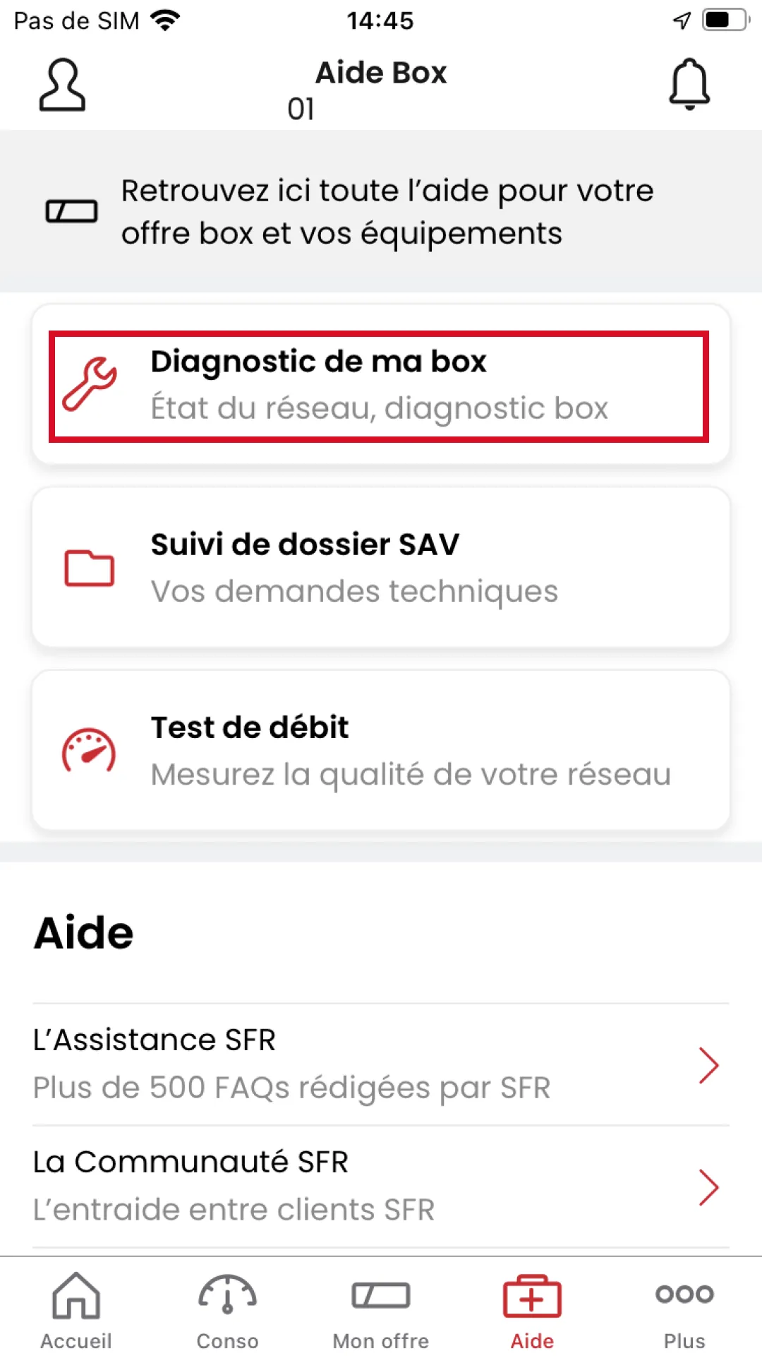 Sélection diagnostic de ma box