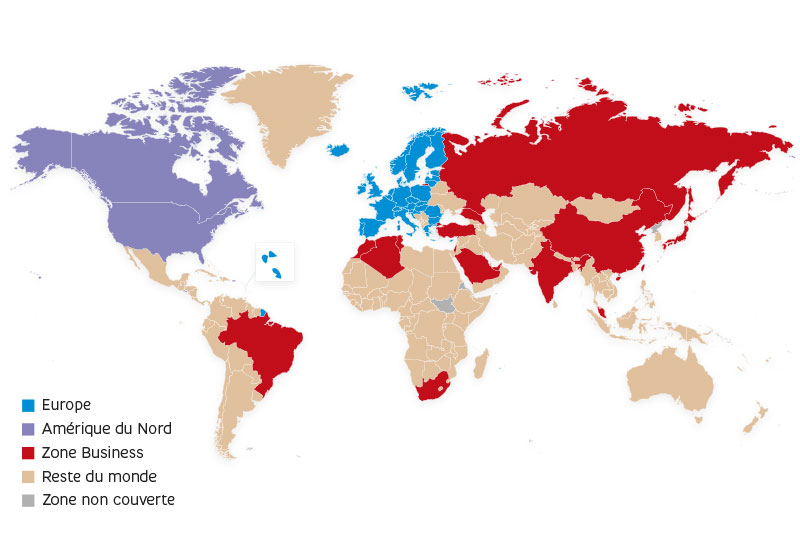 Carte du monde zone tarifaire