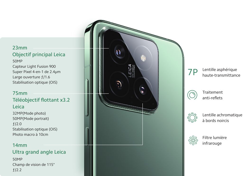 Smartphone Photophone Xiaomi 14 conçu avec Leica