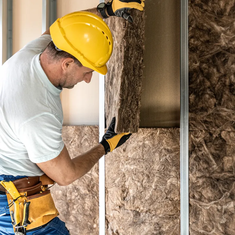 A homebuilder installs insulation