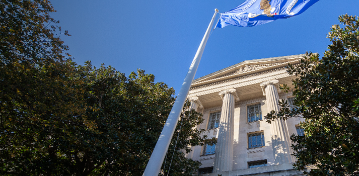 DOJ Building and Flag