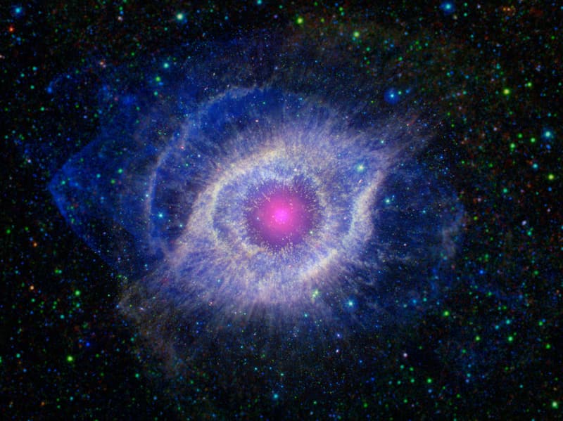 bluish purple image of the Helix Nebula