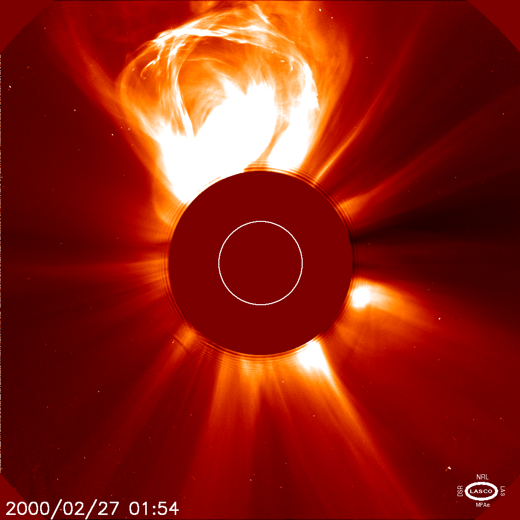 An image with bright light originating from the North pole of the Sun.