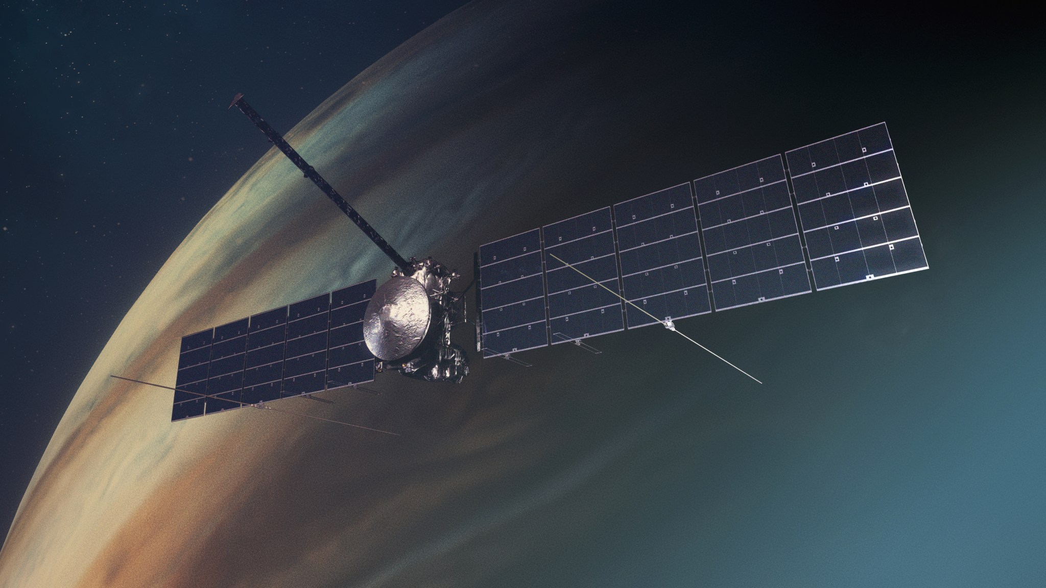 Artist’s concept depicts NASA’s Europa Clipper spacecraft in orbit around Jupiter