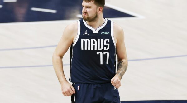 epa11376588 Dallas Mavericks guard Luka Doncic reacts after making a shot during the first half of the NBA Western Conference Finals playoff game four between the Minnesota Timberwolves and the Dallas Mavericks in Dallas, Texas, USA, 28 May 2024.  EPA/ADAM DAVIS SHUTTERSTOCK OUT