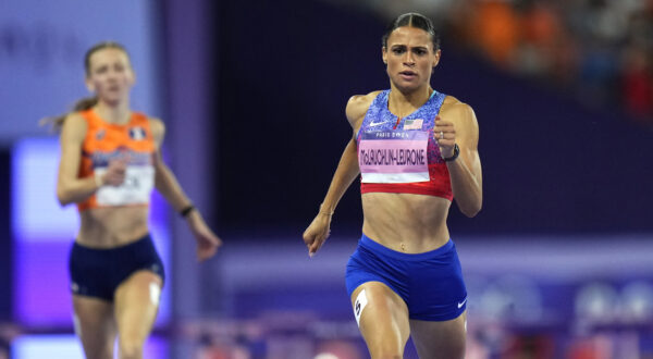 Sydney McLaughlin-Levrone, of the United States, wins the women's 400-meters hurdles final at the 2024 Summer Olympics, Thursday, Aug. 8, 2024, in Saint-Denis, France. (AP Photo/Petr David Josek)