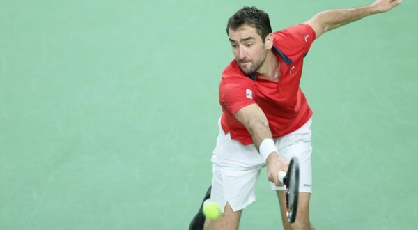 03.02.2024., Varazdin - Davis Cup susret Hrvatske i Belgije, mec Marin Cilic - Zizou Bergs. Photo: Sanjin Strukic/PIXSELL